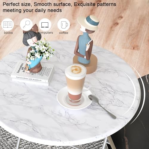 TV Trays Table Set of 4 Round Portable Folding TV Tray Table TV Dinner Tray with Sturdy MDF, No Assembly Required, 17.5 x 17.5 x 26 in (White Marble, 4Pcs) - Image 3