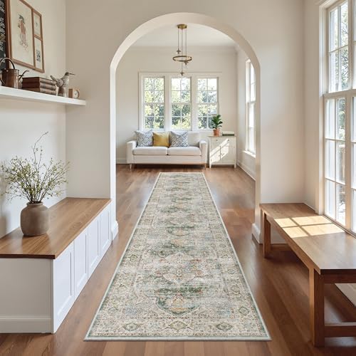 Madane Washable Runner Rugs 2x10 Long for Hallway Kitchen, Green - Image 2