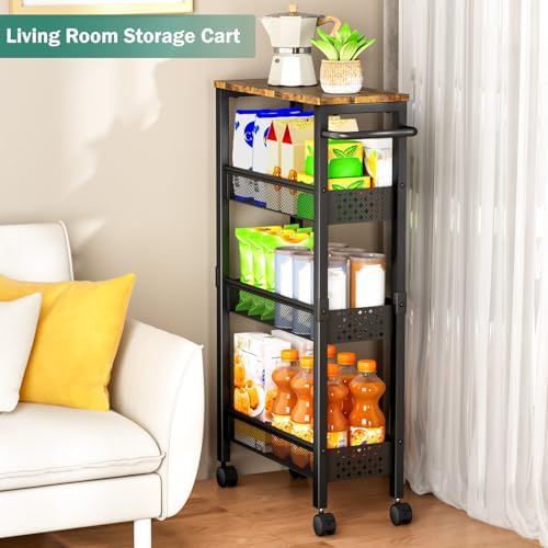 Vivihomety 4-Tier Slim Utility Rolling Laundry Cart with Wheels, Metal - Image 6