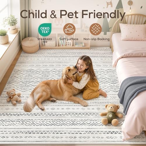 Nakagishi Area Rug Living Room Rugs: 5x7 Large Soft Machine Washable Boho Moroccan FarmNeutral Stain Resistant Indoor Floor Carpet for Bedroom Under Dining Table Home Office Decor-Grey - Image 4