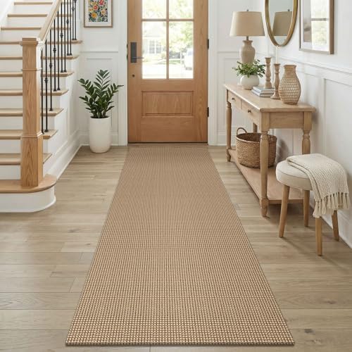 KOZYFLY Runners for Hallways 2.6x8 ft Washable Kitchen Runner Non Slip Rubber Backed Hall Runners Cotton Entryway Runner Rugs for Indoor Backdoor Bedroom Kitchen, Orange Beige/Tan/Brown by KOZYFLY