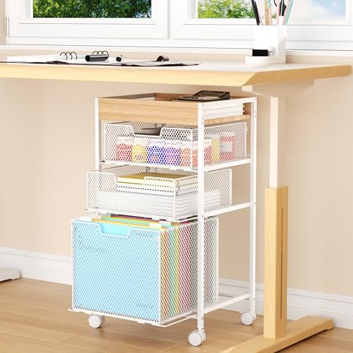 SWTYMIKI Rolling File Cart with Drawers - 4 Tier Under Desk Storage Craft Rolling Organizer Cart - Office Storage &Organization, Mobile Metal Filing Cabinet for Office and Home White - Image 2