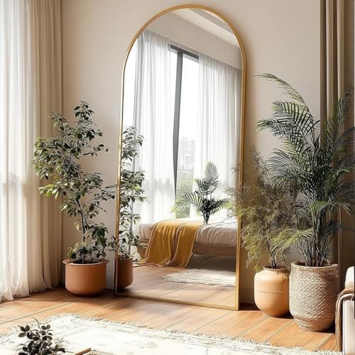KOMCOTE 71x28 Inch Arched Floor Mirror - Full Length Gold Standing Mirror for Bedroom, Living Room, Dressing - Tall Leaner Mirror with Arch Design, Wall or Free-Standing Decor - Image 2