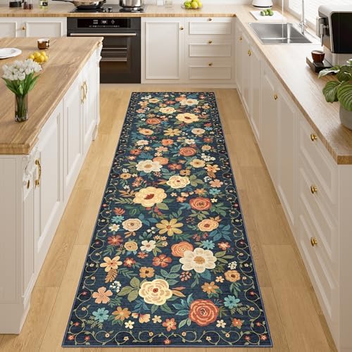 DUKINO 2x8 Runner Rug, Washable Runner Rug for Kitchen Non Slip, Navy Blue by DUKINO
