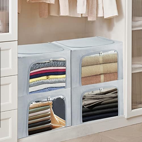 UUBEMM Clothes Storage Bins with Foldable Sturdy Frame,Stackable Storage Box for Closet Shelf Organizers for Seasonal Clothing,Blankets,Towel Bed Sheets,Toys Gift Others (Small -22L x3PACK, Grey) - Image 7