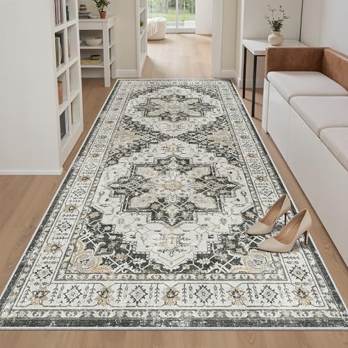 Madane 4x8 Wide Hallway Runner Rug Washable for Living Room, Black by Madane