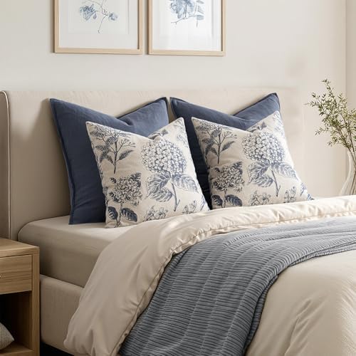Set of 2 Euro Floral Pillow Covers 24x24 Inch Light Blue - Image 4