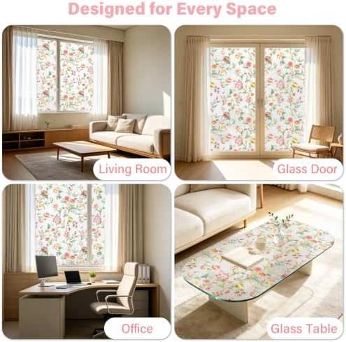 Finnez Window Privacy Film, Stained Glass Floral, Frosted, 35.4" x 157.4" - Image 5