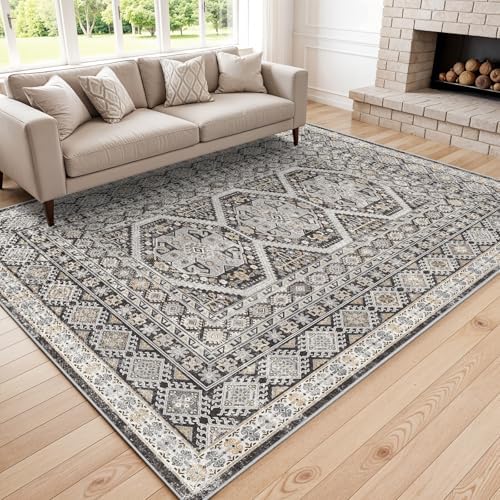 6x9 Area Rug Washable Vintage: Non Slip Living Room Carpet Black - Image 2