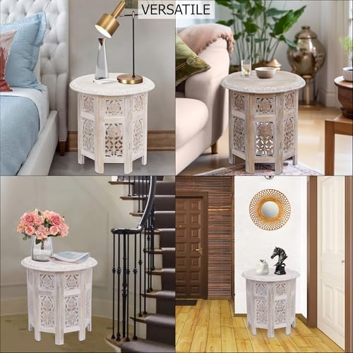 COTTON CRAFT Solid Wood End Table - Hand Carved Folding Accent Side Table - Image 6