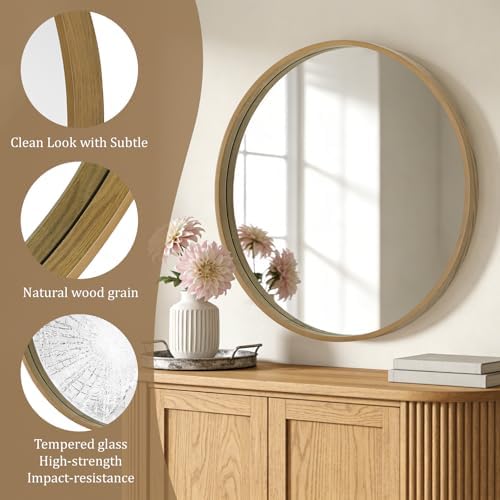 WallBeyond Round Wood Mirror, 36" Round Modern Decoration Large Circle Wall Mirror for Bathroom Living Room Bedroom Entryway, Natural - Image 5