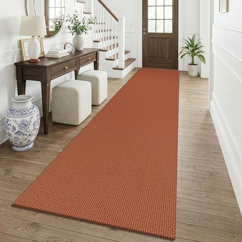 KOZYFLY Orange 2.5'x12' Runners Rugs for Hallway, Long Washable Runner Rug, Woven Non Slip Kitchen Runner, Braided Entryway Rug, Floor Carpet for Entry, Aisle, Hall, Burnt Orange/Tan by KOZYFLY