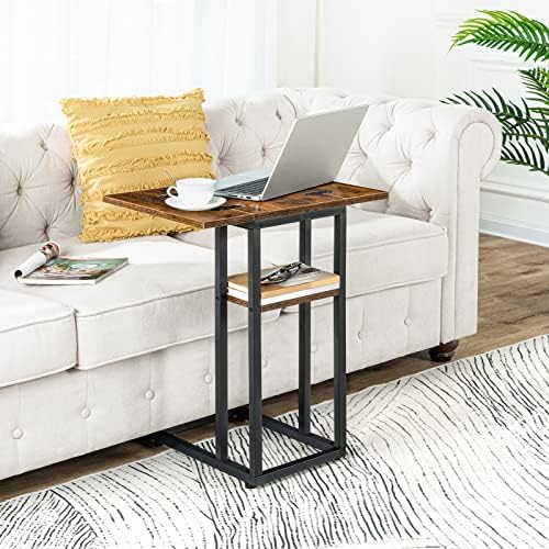 HOOBRO Foldable C Shaped End Table, C Shaped Side Table with Storage Shelf, Slide Under Couch Table for Sofa, Small Spaces, for Living Room, Bedroom, Easy Assembly, Rustic Brown BF29SF01 - Image 6
