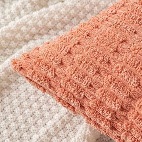 MIULEE Corduroy Decorative Throw Pillow Covers 20x20 Coral Pack of 2 - Image 5