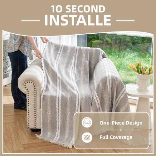 Couch Cover for Dogs Washable Sofa Cover, Sectional Couch Covers, Sofa Covers for 2 Cushion Couch, Non Slip Stripe Sofa Slipcovers Furniture Protector (Light Gray, 91 * 71) - Image 5