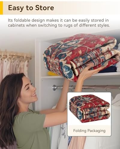 RELEANY Washable Area Rug, 3'x5', Red/Blue - Image 6