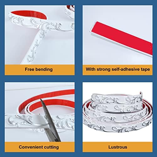 Flexible Molding Trim Wall Trim Self Adhesive, Peel and Stick Mirror Frame Border, Waterproof Bathroom Decor (White+Silver) - Image 5