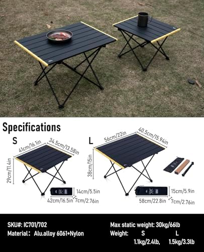 iClimb Ultralight Compact Camping Folding Table (Black - S) - Image 3