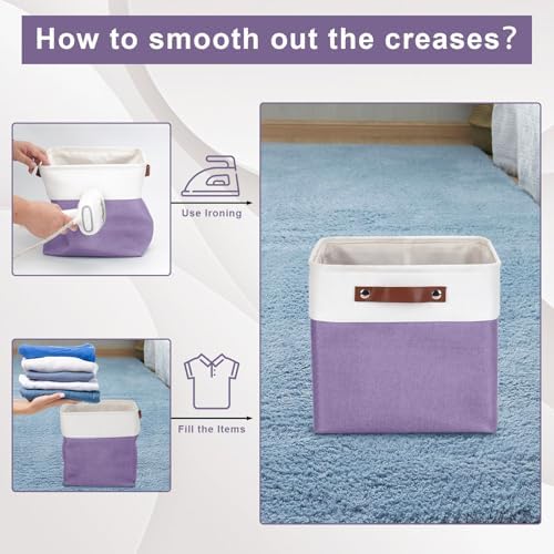 Bagnizer Collapsible Fabric Storage Cubes 11x11 Cube Storage Bins, 4 Pack Closet Baskets Box with Handles for Organizing, Shelf, Toys, Clothes, Home, Office, Nursery (Purple&White) - Image 5