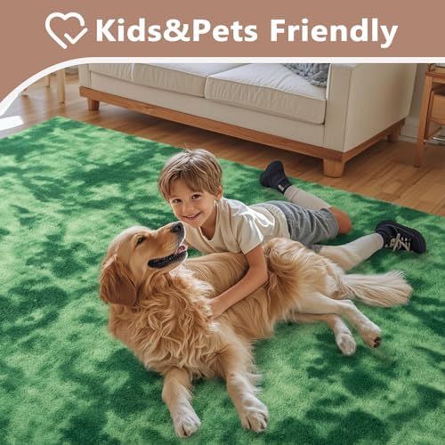 7x10 Large Tie-dye Green Area Rug Non-Slip Washable for Living Room Bedroom - Image 7