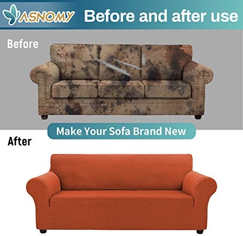 Asnomy Stretch Couch Covers for Sofa Washable, 3 Cushion Couch,Punpkin - Image 6