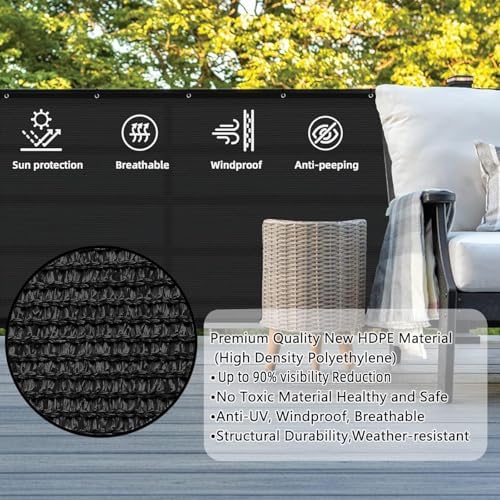 SUNLAX 3'x16' Black Balcony Privacy Screen Fence Windscreen 90% UV Block - Image 2