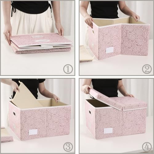 PRANDOM Jumbo Collapsible Storage Boxes with Lids Fabric Decorative Storage Bins Cubes Organizer Baskets with Cover Handles Divider for Bedroom Closet Living Room 23.2x15.7x11.8 Inch 3 Pack - Image 5