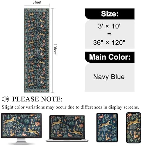 DUKINO 3x10 Washable Runner Rug, Non Slip Animal Rug for Hallway, Navy Blue - Image 2