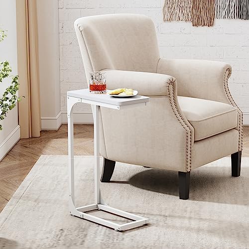 QEEIG Narrow C Shaped Side Table Set of 2 Living Room Sets Slim Couch Tray Tables Skinny Thin Small Modern 7 inch Width, White (017-18WW) - Image 2