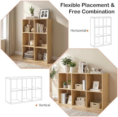 WannabeMyself【Sturdy Build&Easy Assembly】6 Cube Storage Organizer with Anti-Tipping Kits,Reversible Open Back Book Shelf, Bookcase for Living Room,Bedroom,Entrance Hall,Office,24.1×11.4×35.9,Oak Color - Image 4