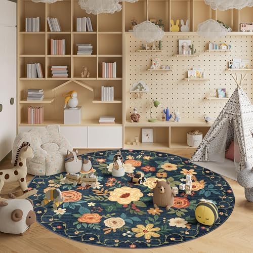 DUKINO 6ft Round Rug, Washable Circle Rug for Bedroom Non Slip, Navy Blue - Image 4