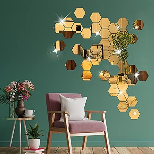 DIY Wall Decals Acrylic Mirror Sticker Set 36 Pcs, Hexagon Mirror Wall Stickers for Living Room Bedroom Decor (Gold) - Image 5