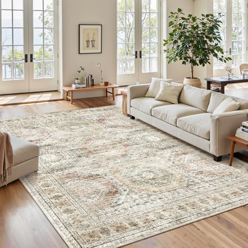 Soalmost 6x9 Area Rug for Living Room Washable Rugs Non-Slip Brown/Pink by Soalmost