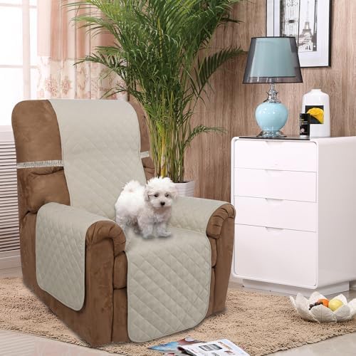 U-NICE HOME Reversible Recliner Chair Covers, Beige/Beige - Image 2