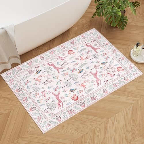 DUKINO 2x3 Entryway Rug, Washable Door Mat Animal Rug for Kitchen, Pink - Image 5