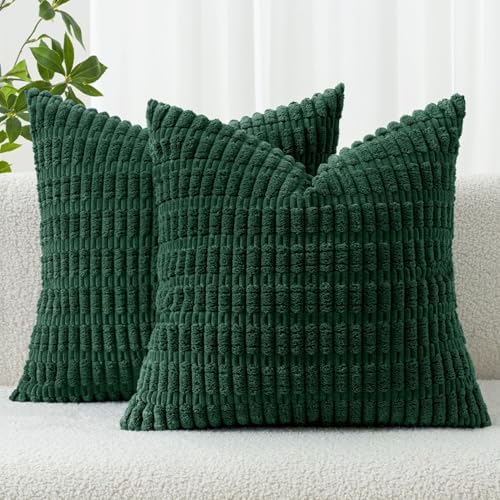 MIULEE Corduroy Decorative Throw Pillow Covers 20x20 Dark Green Pack of 2 by MIULEE