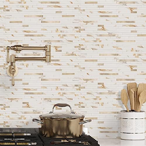 STICKGOO 20 Sheets Peel and Stick Backsplash Tile, Stick on Backsplash for Kitchen and Bathroom, Calacatta Gold Marble Look PVC Mixed Gold Self Adhesive Wall Tiles - Image 5