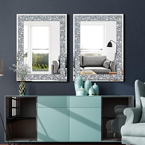 QMDECOR Crystal Crush Diamond Rectangle Silver Mirror for Wall Decoration 24x32inch Wall Hang Frameless Mirror Acrylic Diamond Decor. - Image 6