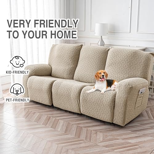 Gennia Waterproof Recliner Sofa Cover,3 Seat Couch Cover,Khaki - Image 4