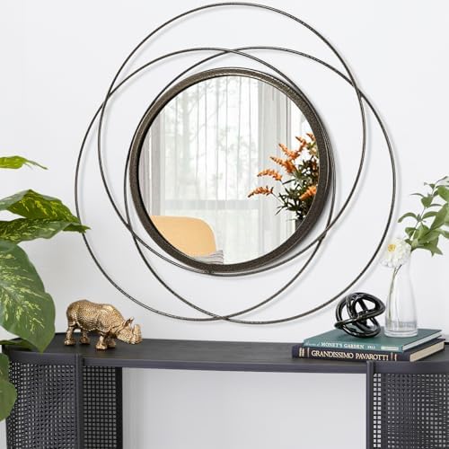 Circle Mirror for Wall with Iron Metal Wire Frame Wall-Mounted Mirror for Home Decor Living Room Bedroom Bathroom Entryway Large Brass 24" x 24" - Image 2