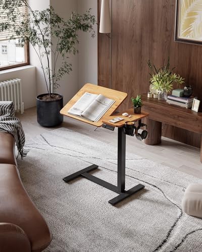 YIHAYO 28 x 16 Inches Electric Adjustable Overbed Bedside Table, Brown - Image 2