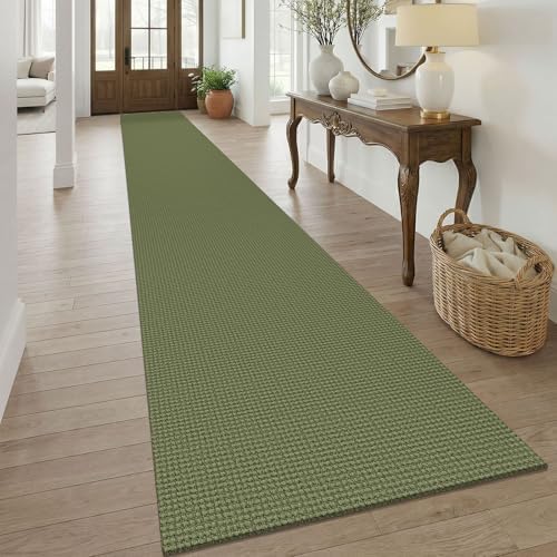 KOZYFLY 3x20 Runners Rugs for Hallway, Extra Long Washable Runner Rug, Non Slip Rubber Backed Kitchen Runner, Cotton Entryway Rug, Floor Carpet for Entry, Aisle, Hall, Olive Green/Earthy Green by KOZYFLY