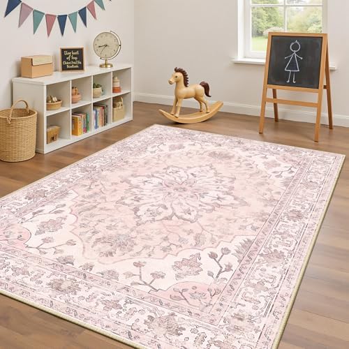 RELEANY Washable Area Rug, 4'x6', Pink - Image 4
