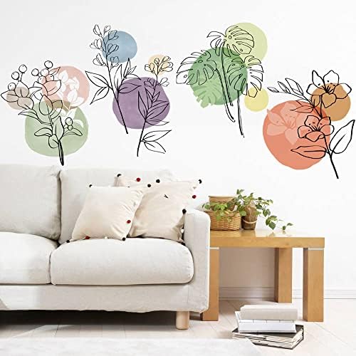 Runtoo Boho Modern Abstract Wall Art Decals Simple Plant Flower Color Wall Stickers Living Room Nursery Kids Bedroom Wall Decor by Runtoo