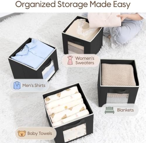 Homsorout Cube Storage Bins - Fabric Shelves for Closet Organization, Foldable Storage Bins for Clothes, Decorative Storage Baskets with Window for Home, Set of 6, Black - Image 5