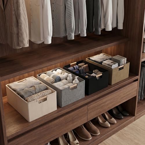 Foldable Fabric Storage Cubes, 2 Packs Cloth Storage Baskets with Wooden Handles, Collapsible Shelf Closet Organizer Bins, Rectangular Storage Boxes for Decor (Gray 2 Pack) - Image 6