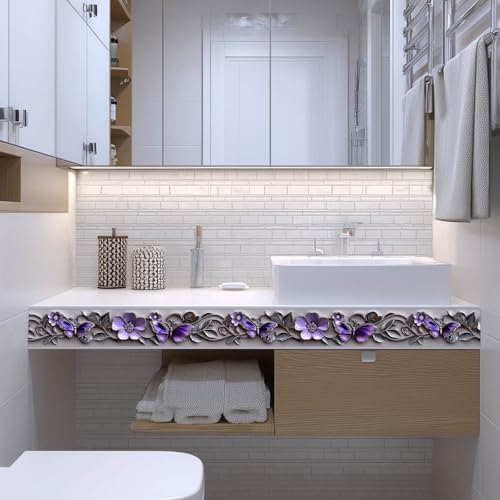 IVN Wallpaper Border Peel and Stick Wall Purple Butterfly Floral 4x196 Inch - Image 6