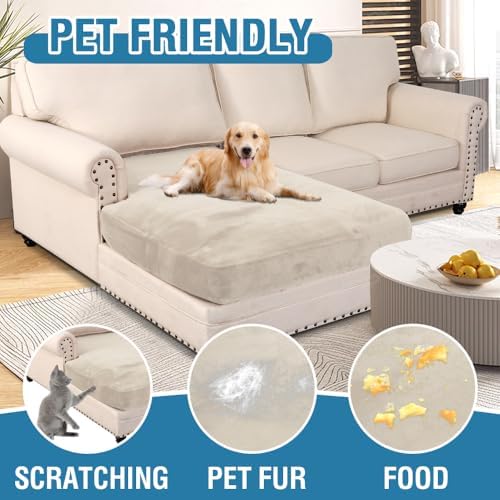 H.VERSAILTEX Velvet Stretch Individual Chaise Cover Sectional Couch Covers for L Shaped Sofa Both Left/Right Furniture Protector Seat Cushion Sofa Cover (1 Piece Chaise Cover, Ivory) - Image 3