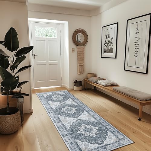 RELEANY Washable Area Rug, Runner 2'x8', Grey/White/Beige - Image 2