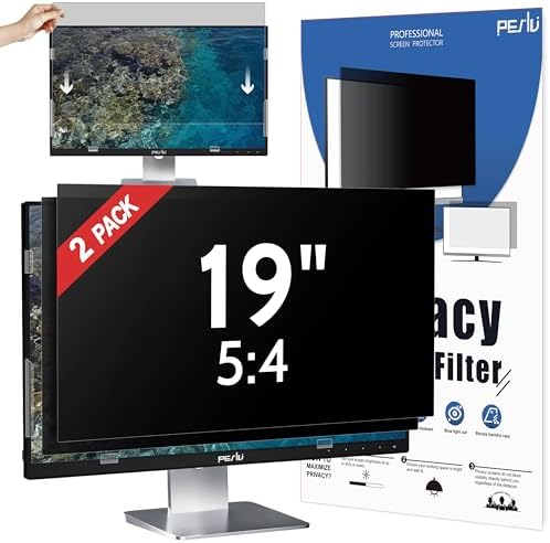 Peslv [2-Pack] 19 Inch Privacy Screen for Computer Monitor 5:4 Aspect Ratio, Eye Protection Anti Blue Light Glare Shield, 19inch Removable Black Blackout Anti Spy Desktop Security Private Filter by peslv